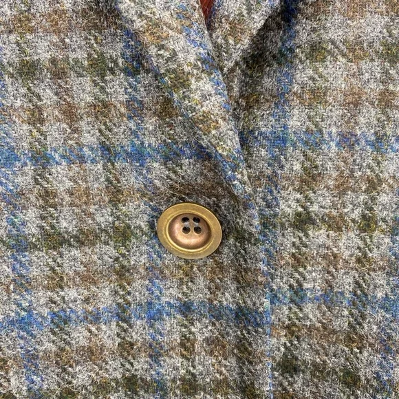 Franco Mirabelli Gray Blue 100% Wool Plaid Collar Blazer Size 10 - Picture 5 of 7
